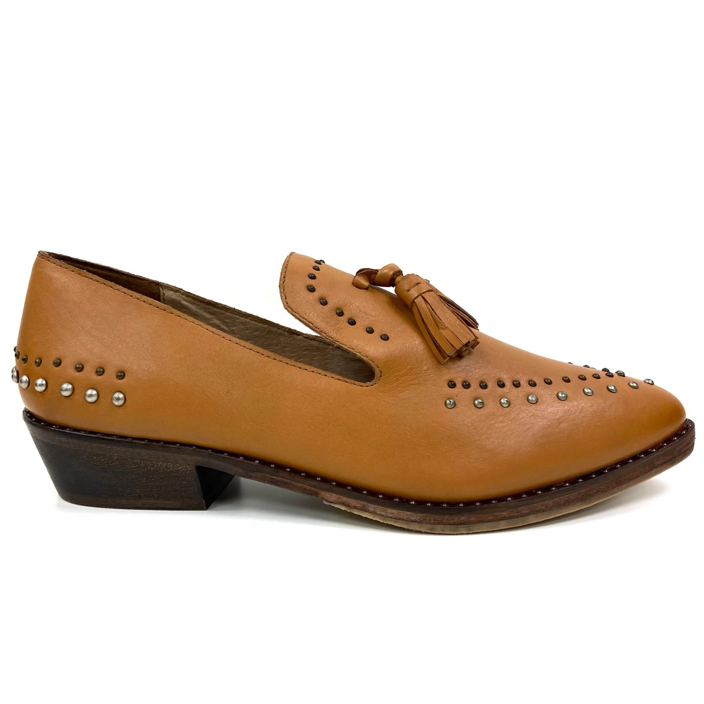 Bella Tan Studded Mules - Modern Leather Slip-on Shoes