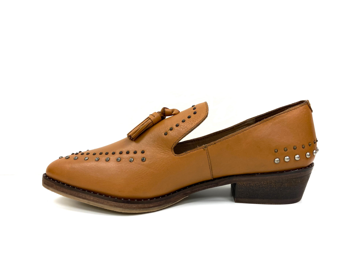 Bella Tan Studded Mules - Modern Leather Slip-on Shoes