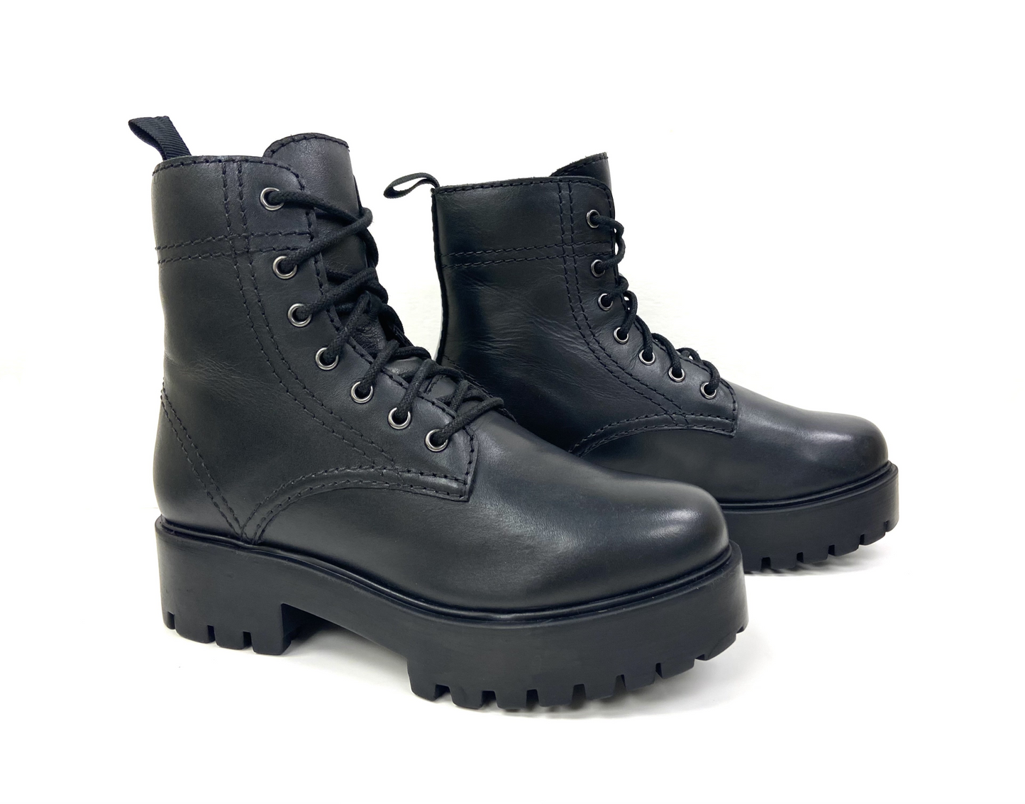 Alice Black Heeled Combat Boot