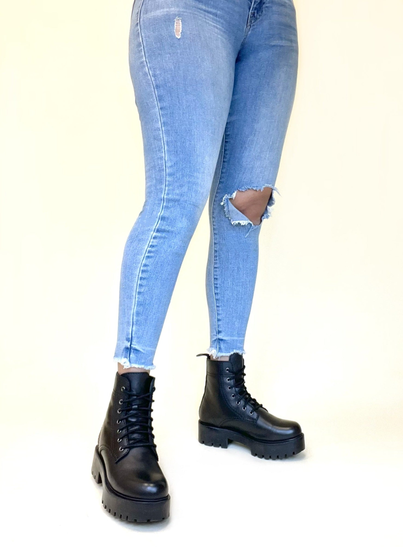 Alice Black Heeled Combat Boot