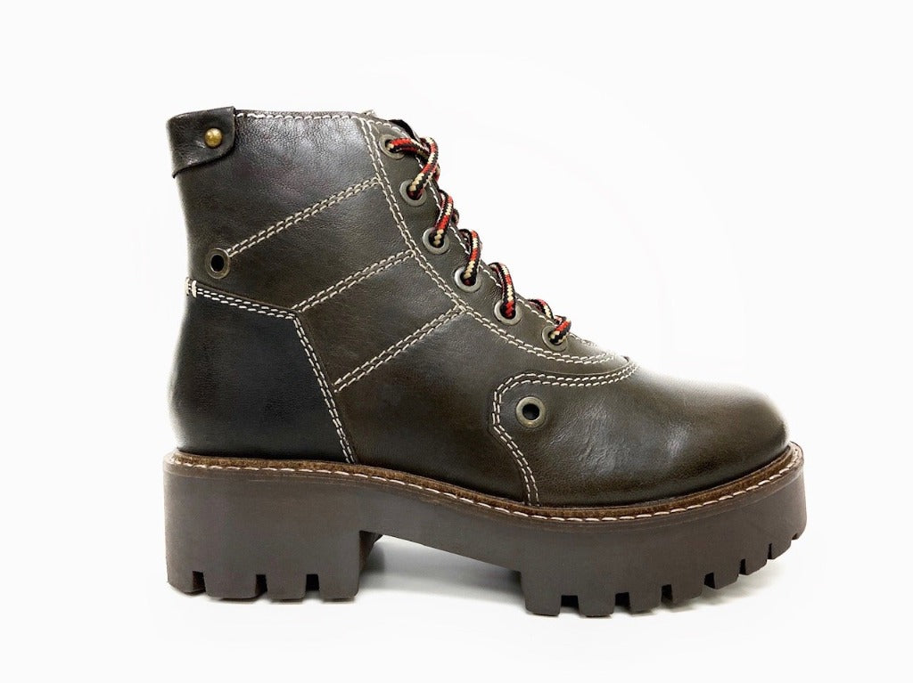 Anna Dark Brown Combat Boot - Stylish & Comfortable Women's Leather Boots with Side Zippers & Non-Slip Rubber Heels