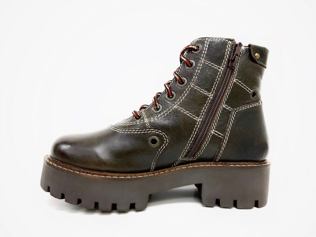 Anna Dark Brown Combat Boot - Stylish & Comfortable Women's Leather Boots with Side Zippers & Non-Slip Rubber Heels