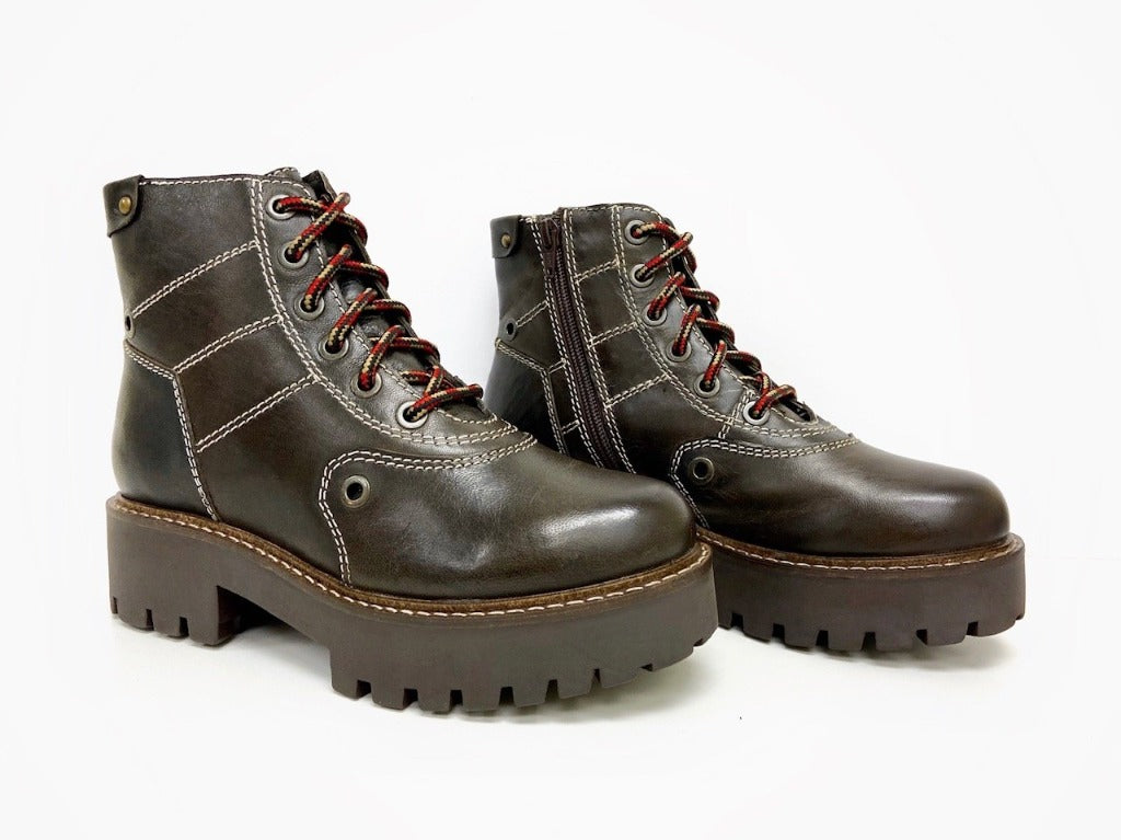 Anna Dark Brown Combat Boot - Stylish & Comfortable Women's Leather Boots with Side Zippers & Non-Slip Rubber Heels