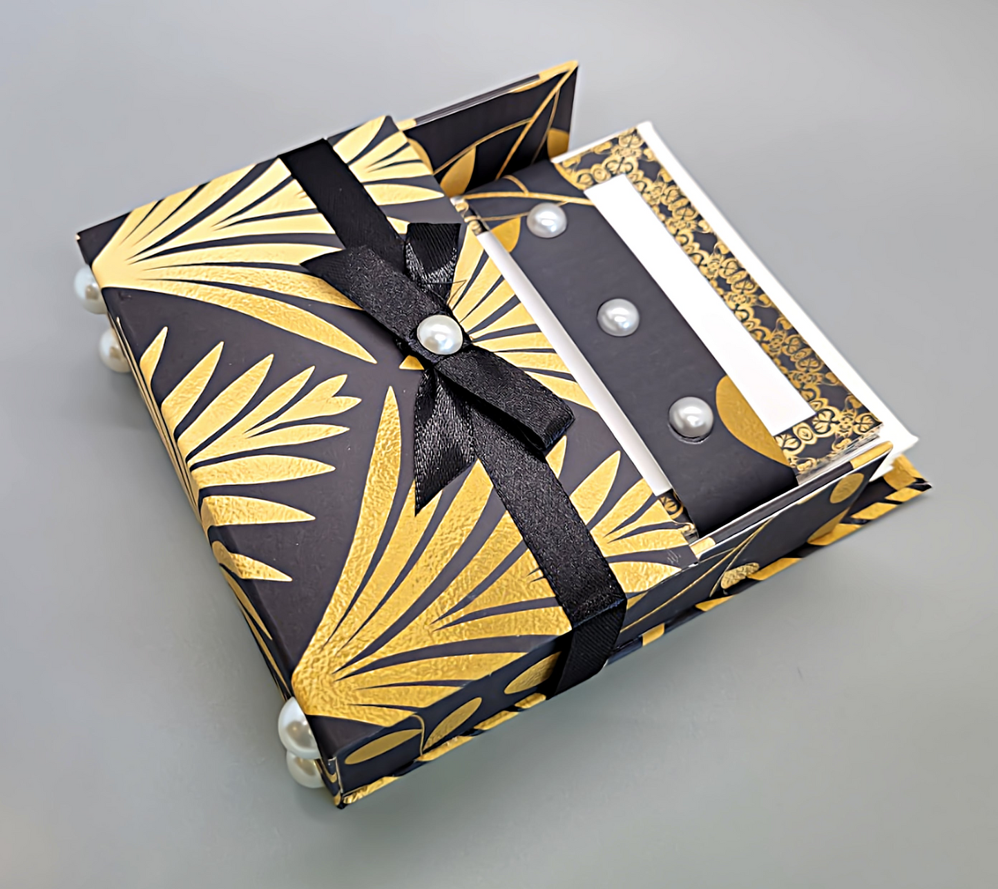 42-Pc Stationery For Him Gift Box Set w/Reusable Desktop Organizer Box and Gold Pen - Black & Gold Geometric