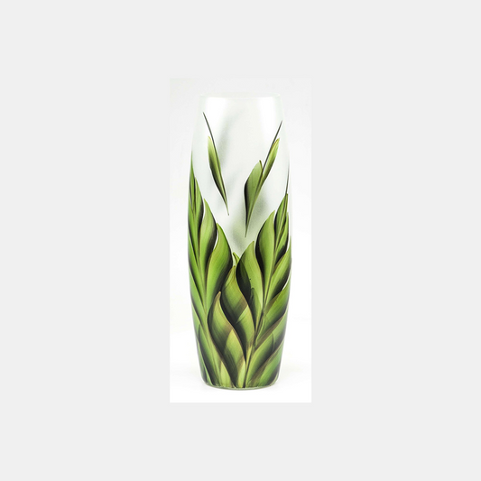 Tropical leaves | Ikebana Floor Vase | Large Handpainted Glass Vase for Flowers | Room Decor | Floor Vase 16 inch