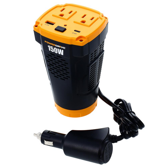 Car Power Inverter 150W Cup Holder 12v DC to 110v AC with 2 Outlets 2 Ports