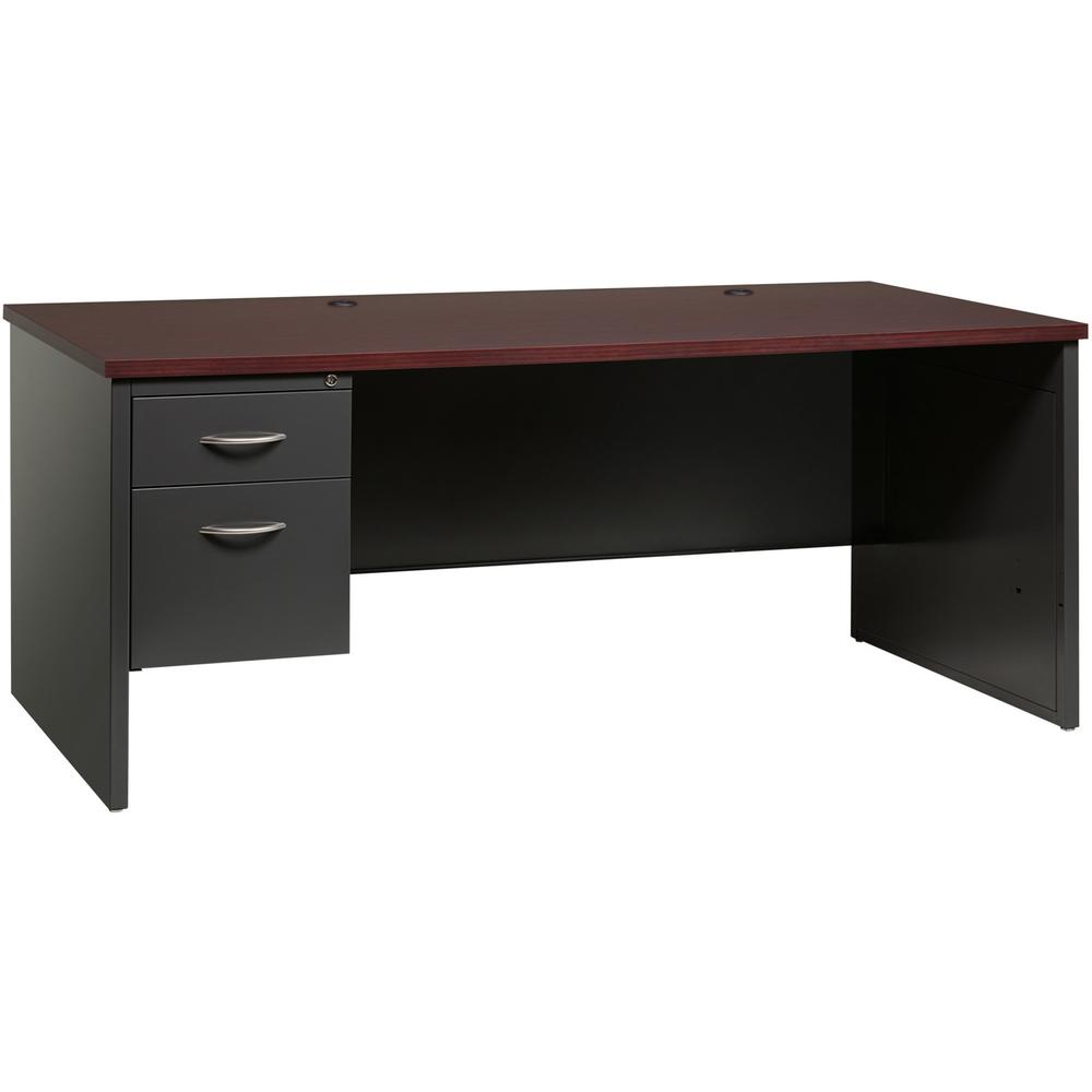 Lorell Fortress Modular Series Left-Pedestal Desk - 72" x 36" , 1.1" Top - 2 x Box, File Drawer(s) - Single Pedestal on Left Side - Material: Steel - Finish: Mahogany Laminate, Charcoal - Scratch Resi