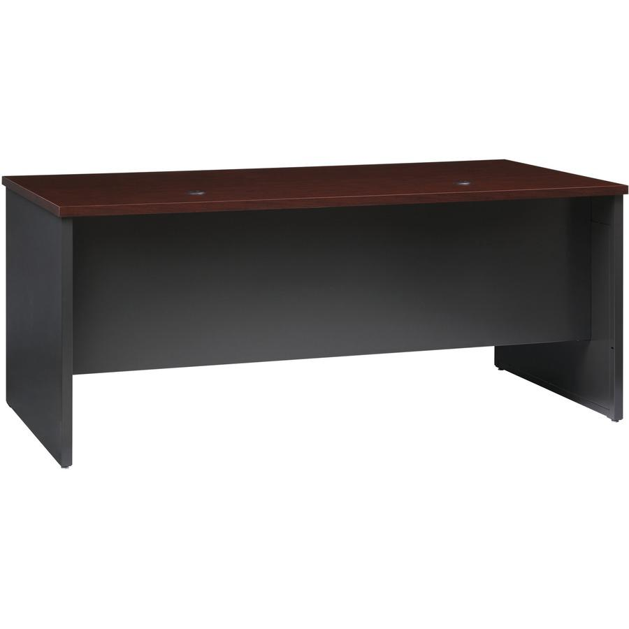 Lorell Fortress Modular Series Left-Pedestal Desk - 72" x 36" , 1.1" Top - 2 x Box, File Drawer(s) - Single Pedestal on Left Side - Material: Steel - Finish: Mahogany Laminate, Charcoal - Scratch Resi