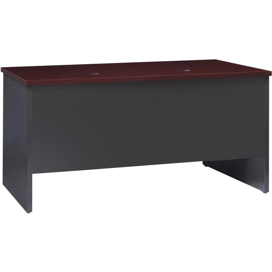 Lorell Fortress Modular Series Double-Pedestal Desk - 60" x 30" , 1.1" Top - 2 x Box, File Drawer(s) - Double Pedestal - Material: Steel - Finish: Mahogany Laminate, Charcoal - Scratch Resistant, Stai