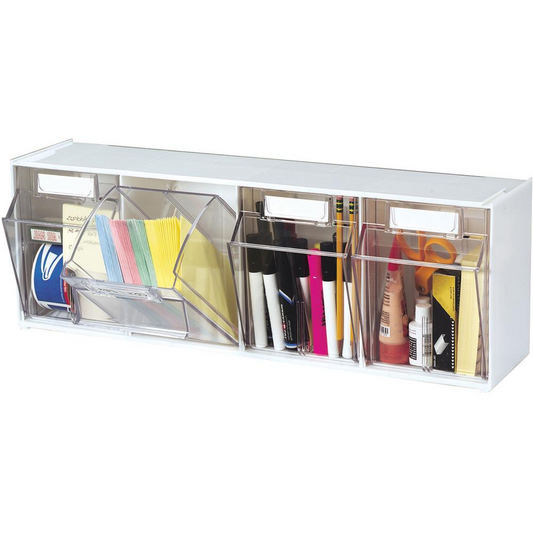 Deflecto Tilt Bin Interlocking Multi-Bin Storage Organizer - 4 Compartment(s)Desktop - White - 1 Each