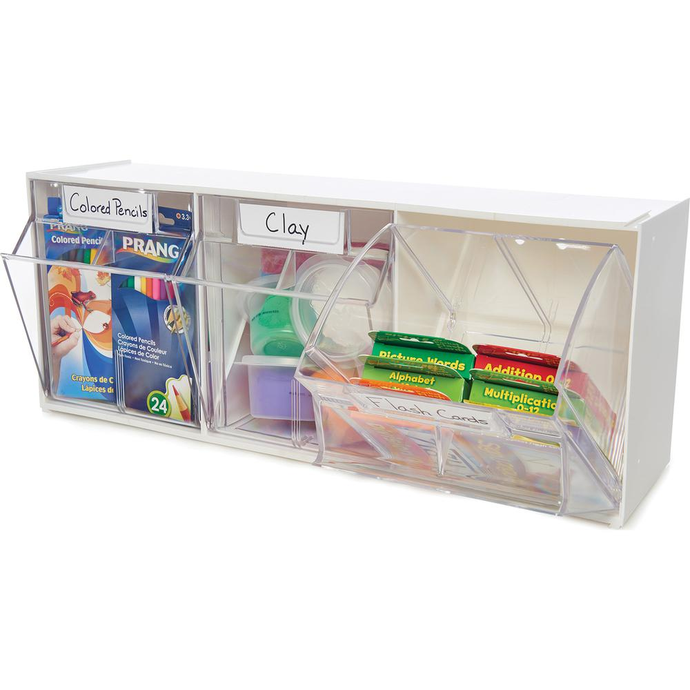 Deflecto Tilt Bin Interlocking Multi-Bin Storage Organizer - 3 Compartment(s) - 9.5" Height x 23.6" Width x 7.8" DepthDesktop - White - 1 Each