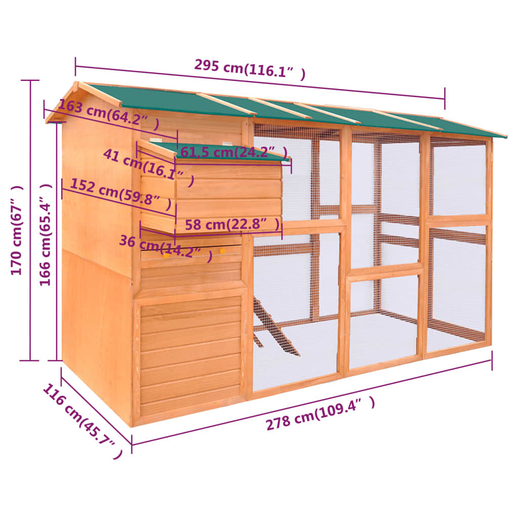 vidaXL Chicken Coop Wood 116"x64.2"x67"