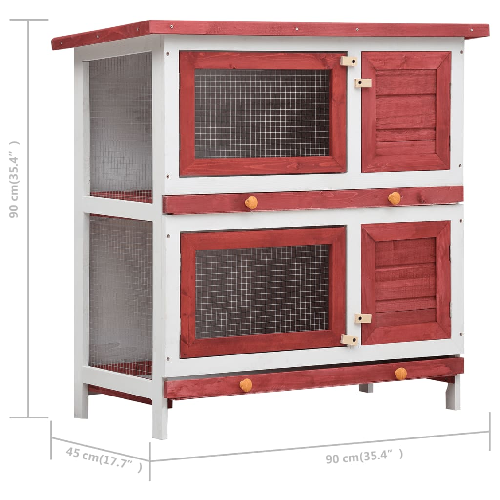 vidaXL Outdoor Rabbit Hutch 4 Doors Red Wood