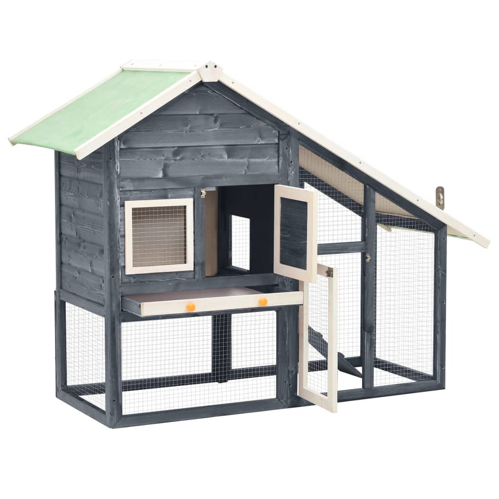 vidaXL Rabbit Hutch Gray and White 55.1"x24.8"x47.2" Solid Firwood