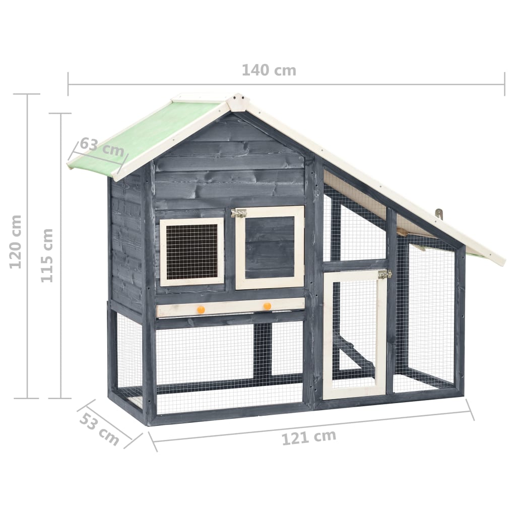 vidaXL Rabbit Hutch Gray and White 55.1"x24.8"x47.2" Solid Firwood