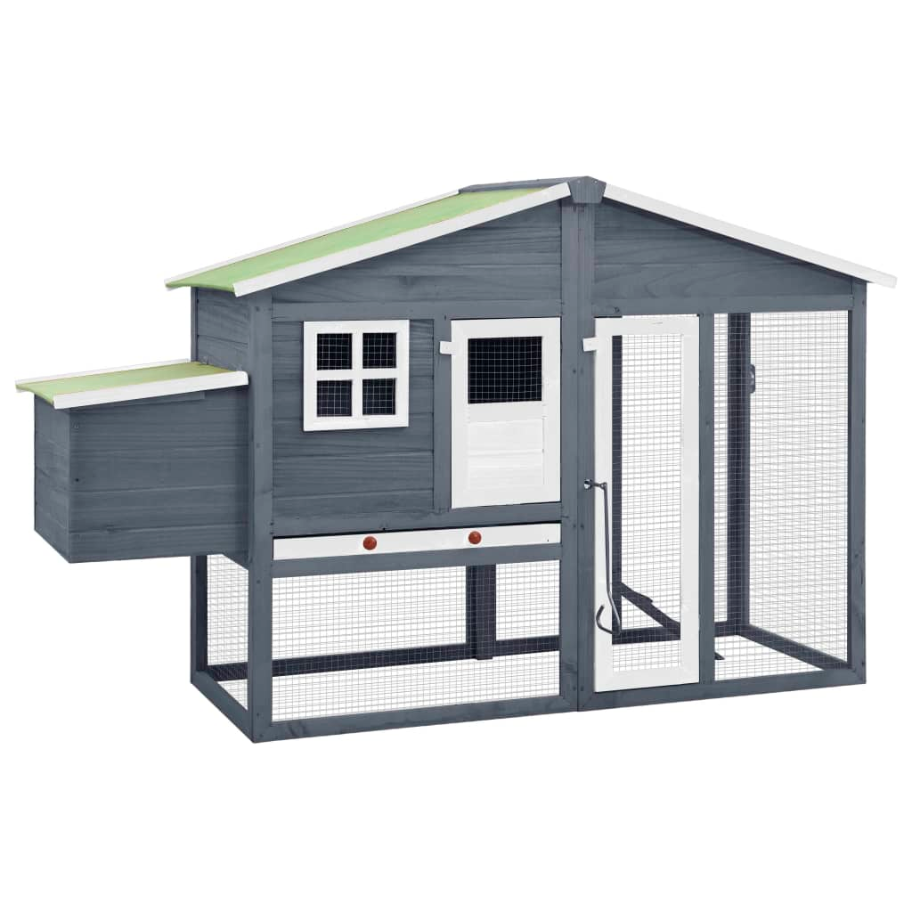 vidaXL Chicken Coop with Nest Box Gray and White Solid Fir Wood