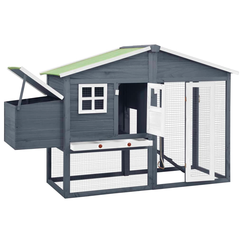 vidaXL Chicken Coop with Nest Box Gray and White Solid Fir Wood