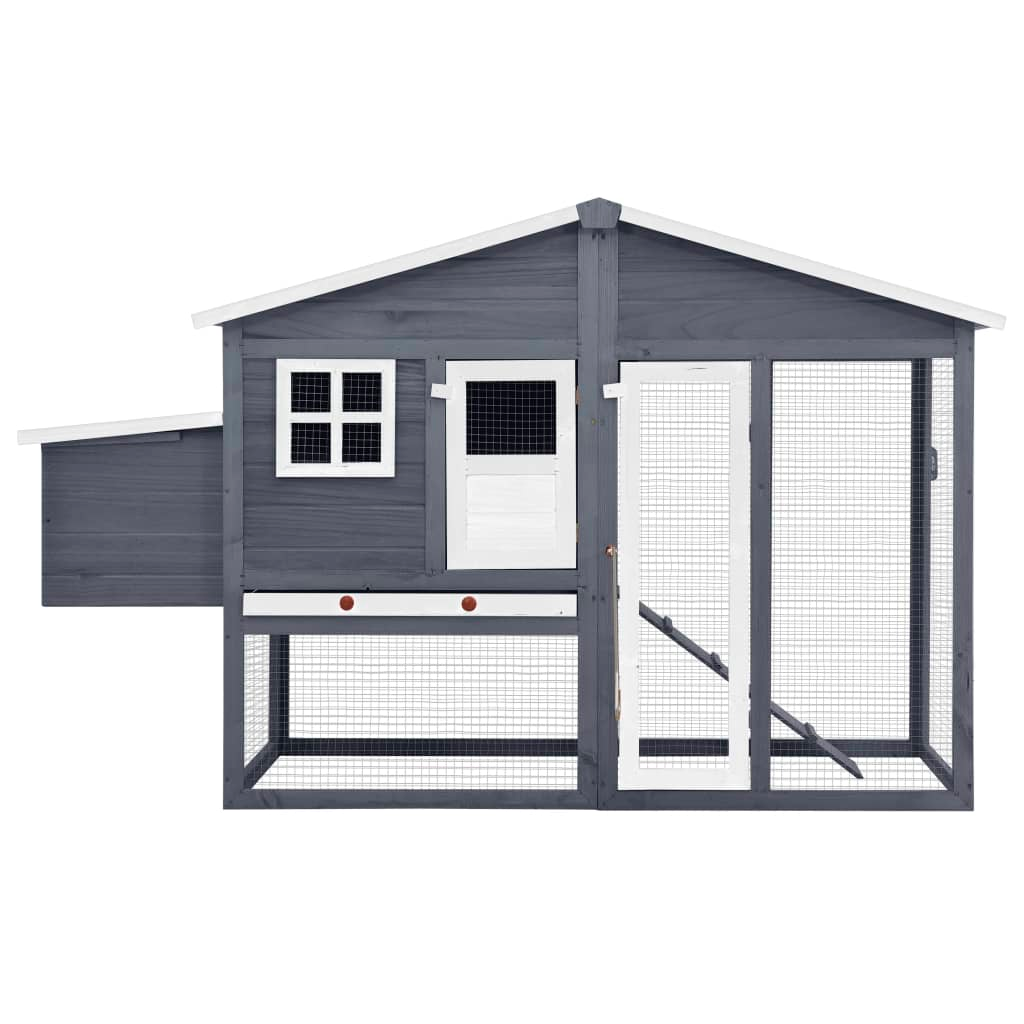 vidaXL Chicken Coop with Nest Box Gray and White Solid Fir Wood