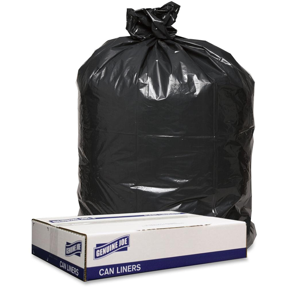 Genuine Joe Low Density Black Can Liners - 43" Width x 47" Length - 1.60 mil (41 Micron) Thickness - Low Density - Black - 100/Carton - Can - Recycled