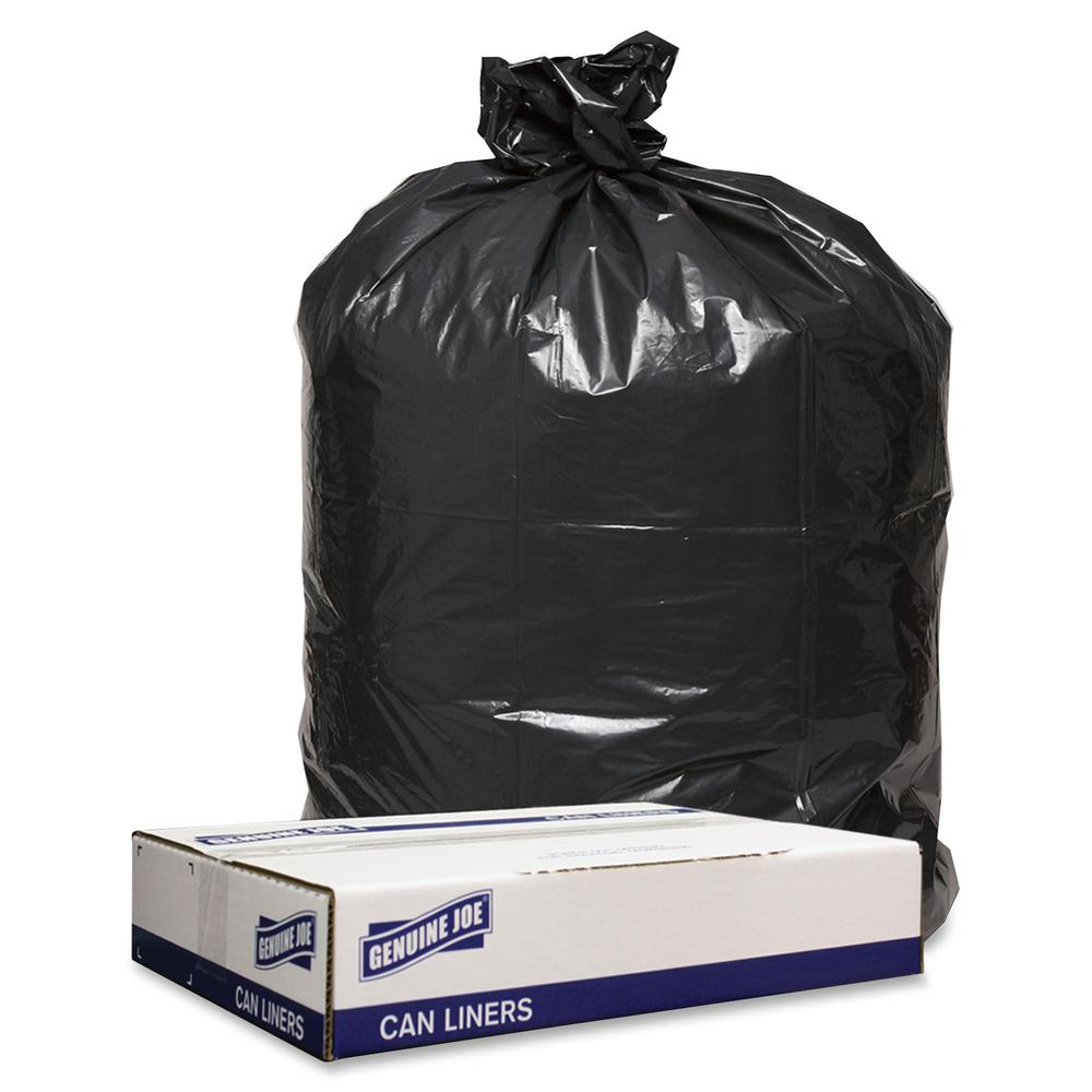 Genuine Joe Low Density Black Can Liners - 43" Width x 47" Length - 1.60 mil (41 Micron) Thickness - Low Density - Black - 100/Carton - Can - Recycled