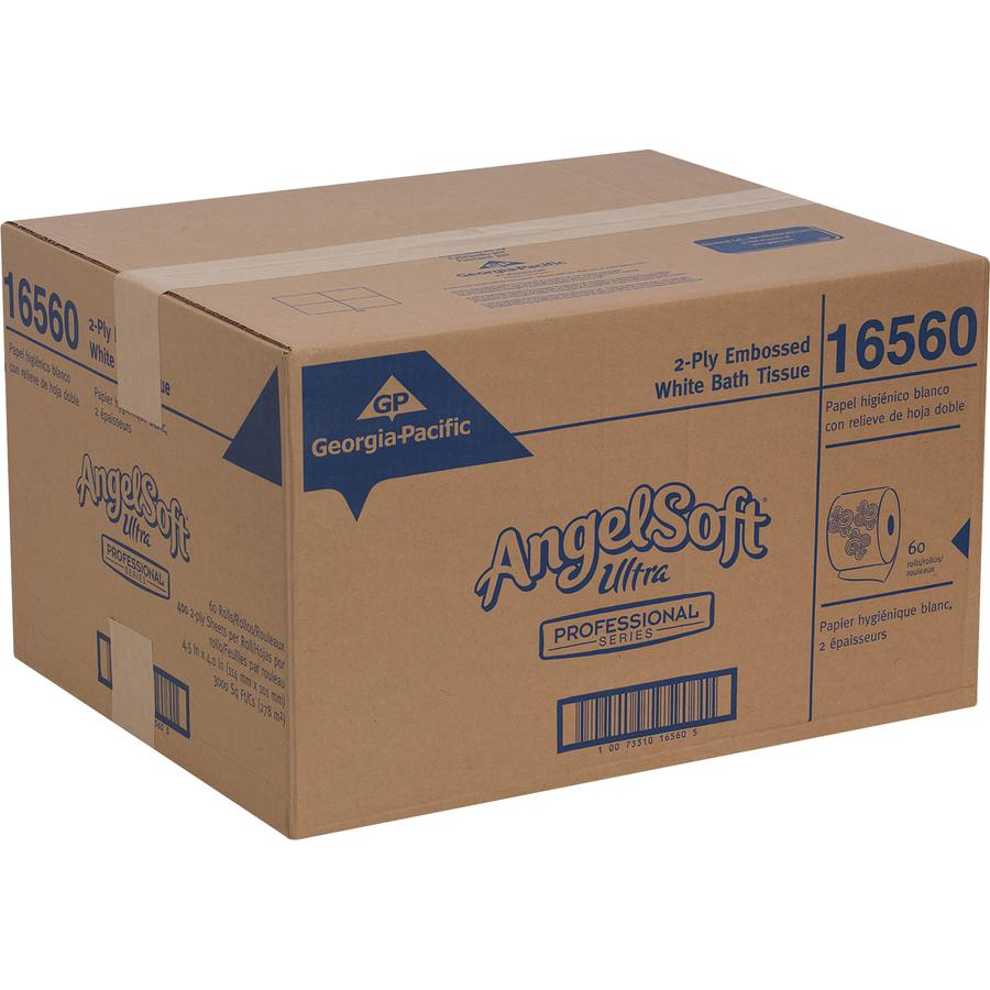 Angel Soft Ultra Professional Series Embossed Toilet Paper - 2 Ply - 4.05" x 4.50" - 400 Sheets/Roll - White - 60 / Carton