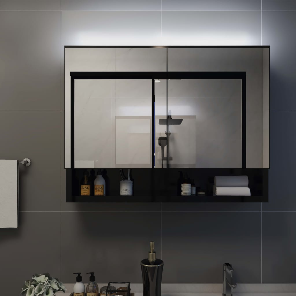 vidaXL LED Bathroom Mirror Cabinet Black 31.5"x5.9"x23.6" MDF