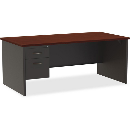 Lorell Fortress Modular Series Left-Pedestal Desk - 72" x 36" , 1.1" Top - 2 x Box, File Drawer(s) - Single Pedestal on Left Side - Material: Steel - Finish: Mahogany Laminate, Charcoal - Scratch Resi