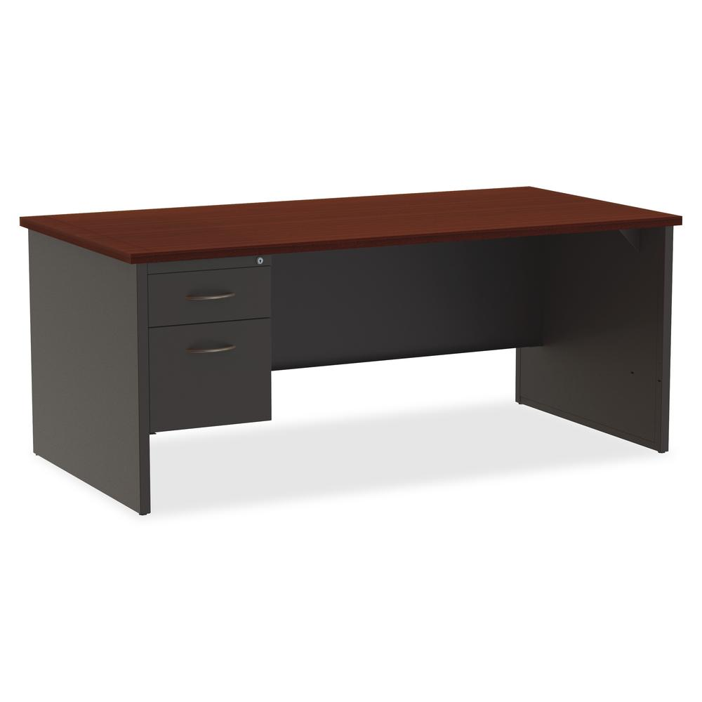 Lorell Fortress Modular Series Left-Pedestal Desk - 72" x 36" , 1.1" Top - 2 x Box, File Drawer(s) - Single Pedestal on Left Side - Material: Steel - Finish: Mahogany Laminate, Charcoal - Scratch Resi