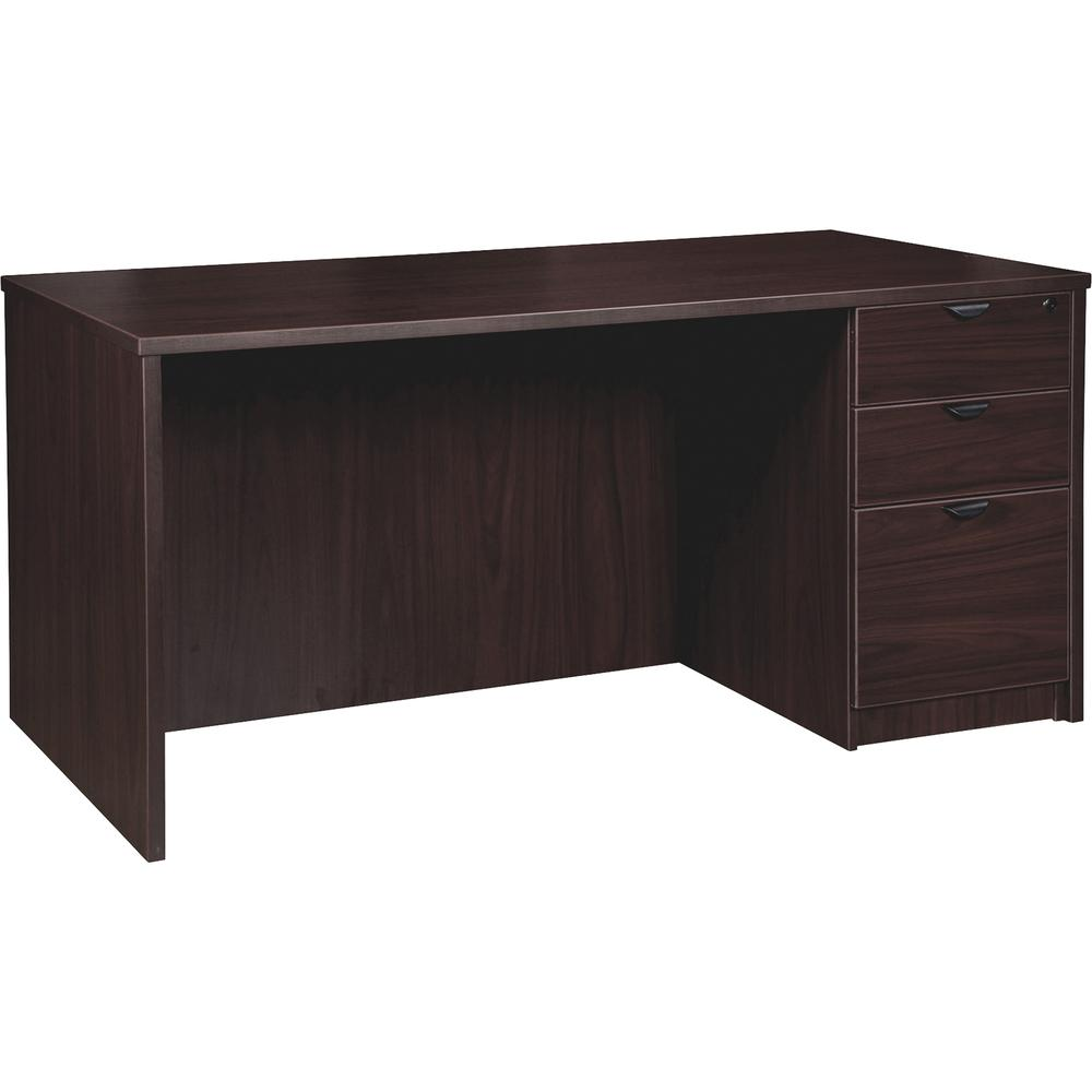 Lorell Prominence 2.0 3/4 Double-Pedestal Desk - 1" Top, 60" x 30"29" - 3 x File, Box Drawer(s) - Single Pedestal on Right Side - Band Edge - Material: Particleboard - Finish: Espresso Laminate, Therm