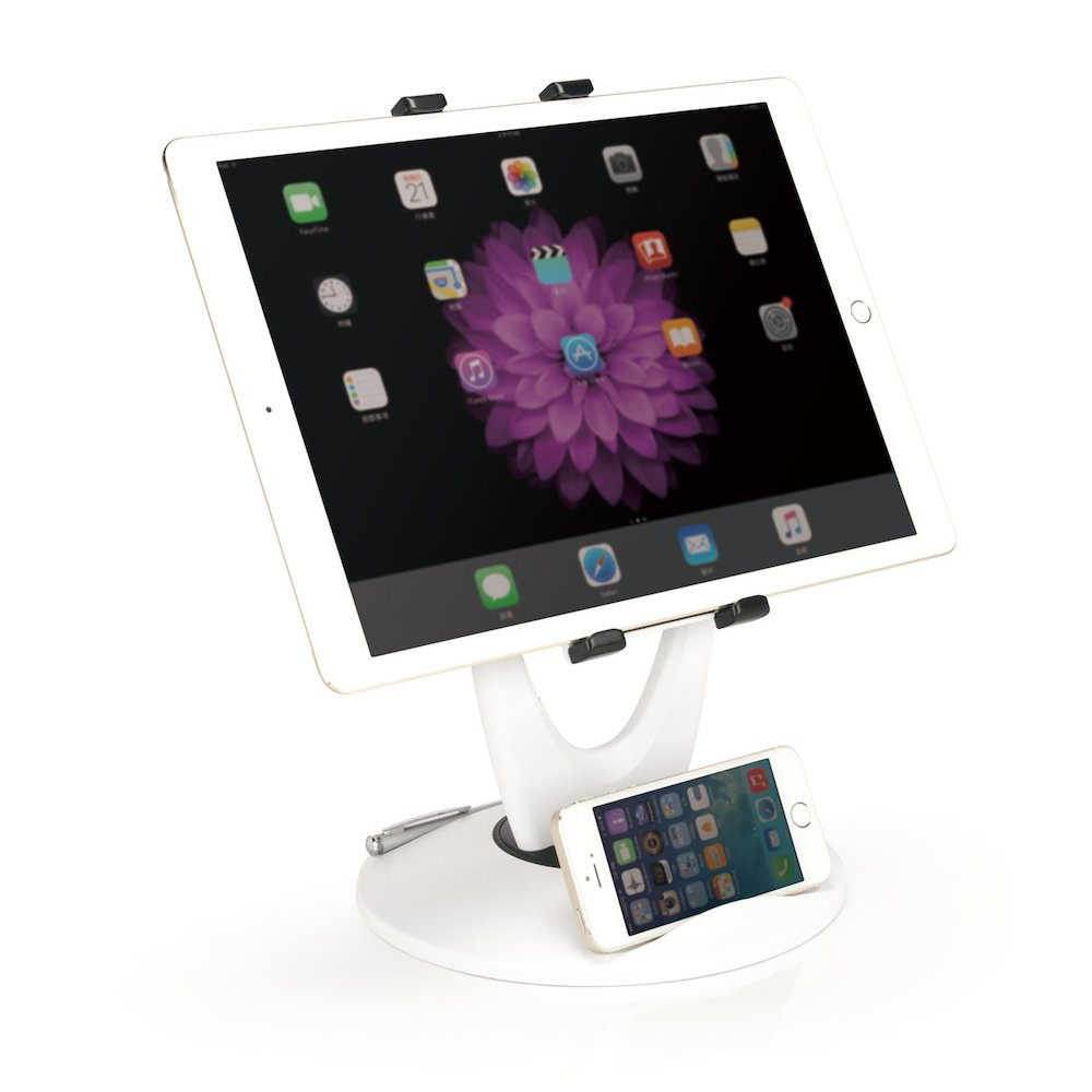 Universal Tablet ViewStation (White) (XL) - MultiStand for 7-12" Tablets | 360° Rotation, Weighted Base, Dual-Axis View Adjustment