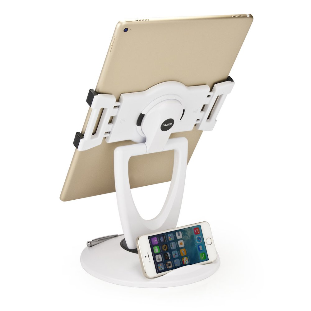 Universal Tablet ViewStation (White) (XL) - MultiStand for 7-12" Tablets | 360° Rotation, Weighted Base, Dual-Axis View Adjustment