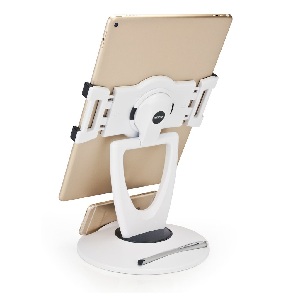 Universal Tablet ViewStation (White) (XL) - MultiStand for 7-12" Tablets | 360° Rotation, Weighted Base, Dual-Axis View Adjustment