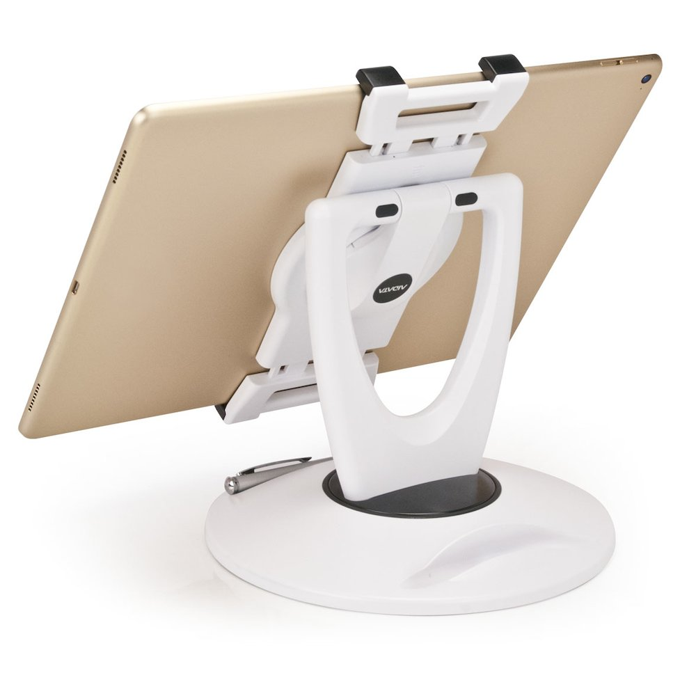 Universal Tablet ViewStation (White) (XL) - MultiStand for 7-12" Tablets | 360° Rotation, Weighted Base, Dual-Axis View Adjustment