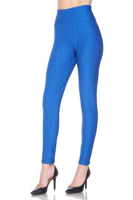 Kylie Scrunch Butt Anti Cellulite Honeycomb Texture Leggings Royal Blue