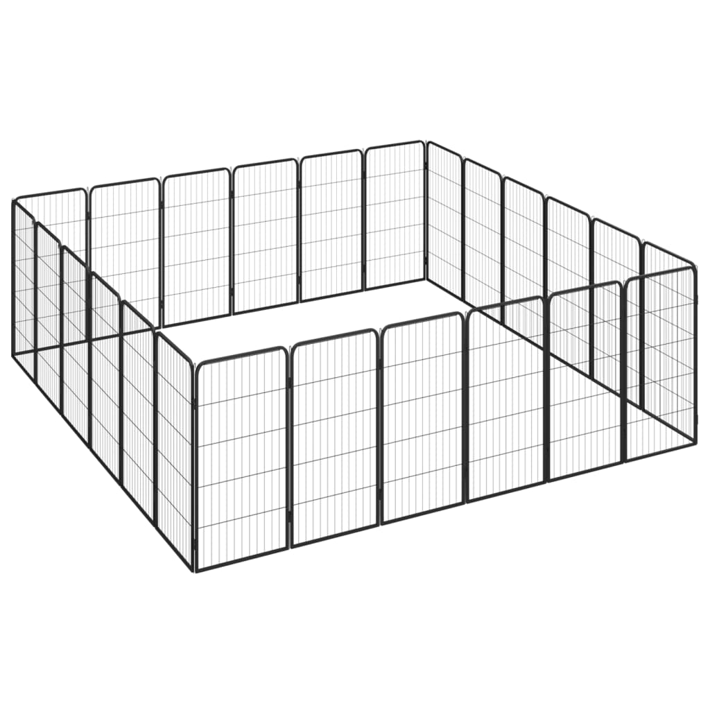 vidaXL 24-Panel Dog Playpen Black 19.7"x39.4" Powder-coated Steel