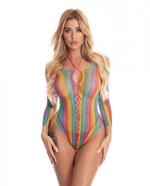 Pink Lipstick More Color Long Sleeve Bodysuit Rainbow O/s