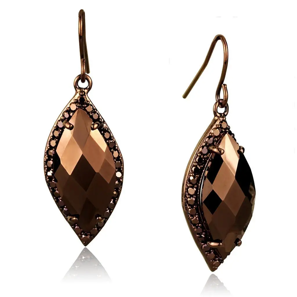 3W1112 - IP Coffee light Brass Earrings with AAA Grade CZ  in Light Coffee