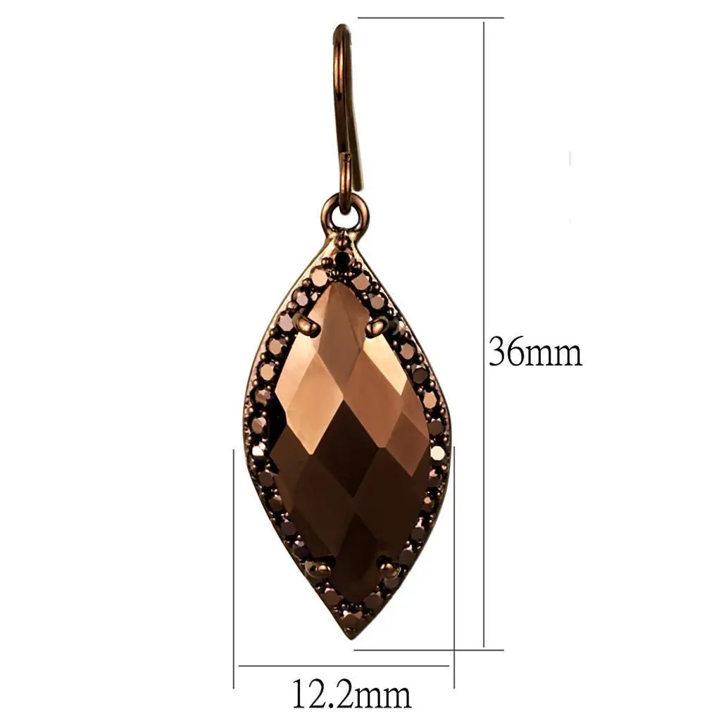 3W1112 - IP Coffee light Brass Earrings with AAA Grade CZ  in Light Coffee