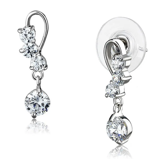 3W1293 - Rhodium Brass Earrings with AAA Grade CZ  in Clear