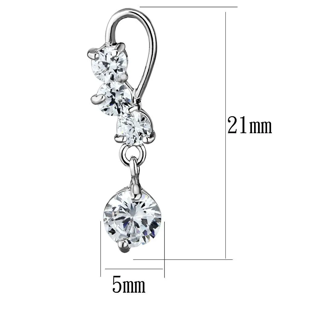 3W1293 - Rhodium Brass Earrings with AAA Grade CZ  in Clear