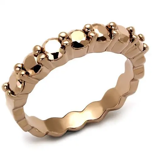 3W1195 - IP Rose Gold (Ion Plating) Brass Ring with AAA Grade CZ  in Metallic Light Gold