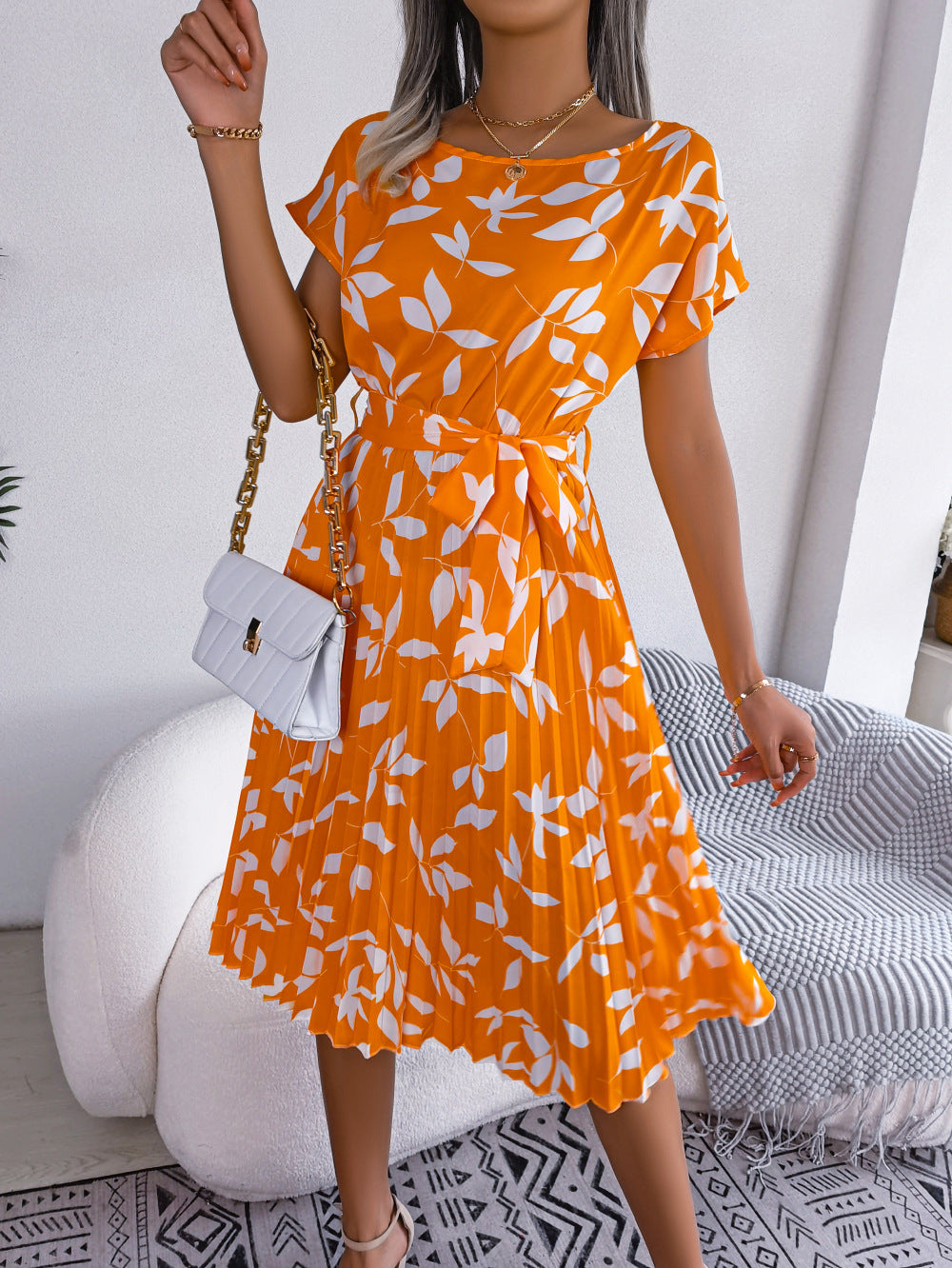 Botanical Breeze Dress: Chic Summer Leaf-Print & Tie-Up Design - fashion finesse accessories