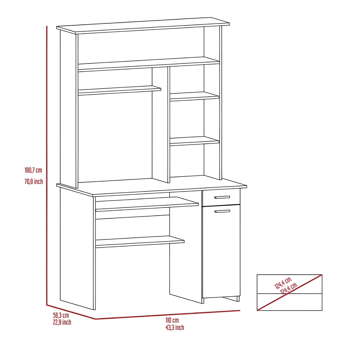 Computer Desk Acequia with Multiple Shelves, Light Gray Finish – Functional and Stylish Workspace Solution