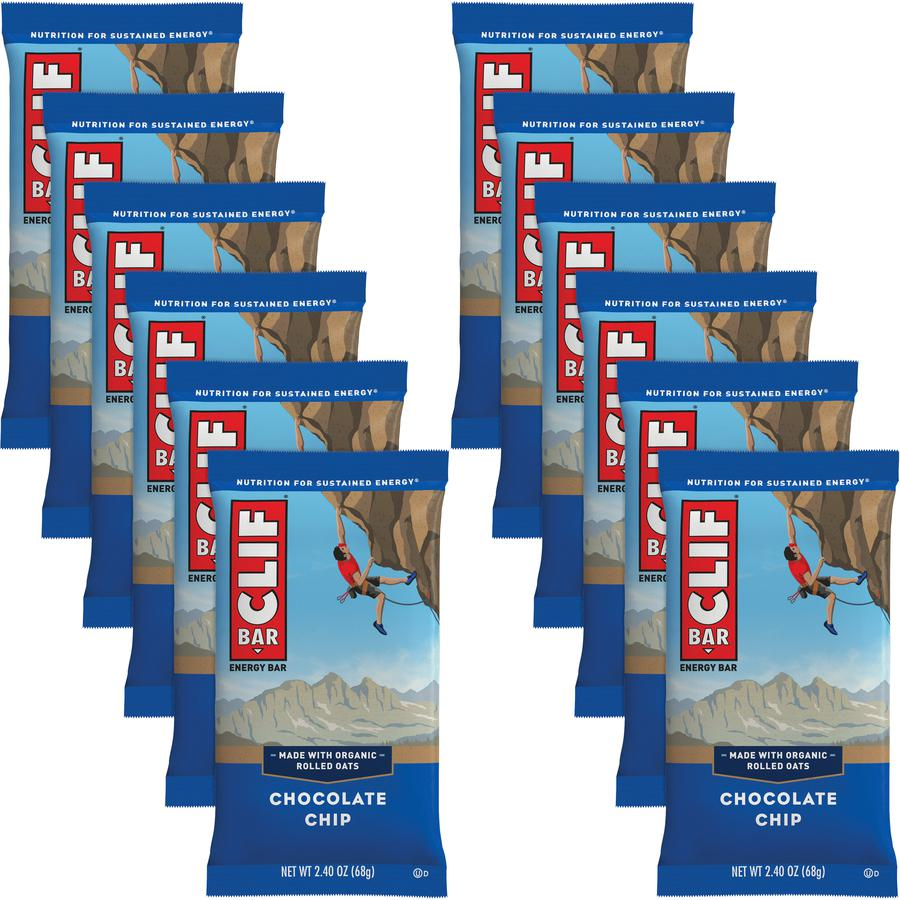 Clif Bar Chocolate Chip Energy Bar - Individually Wrapped - Chocolate Chip - 2.40 oz - 12 / Box