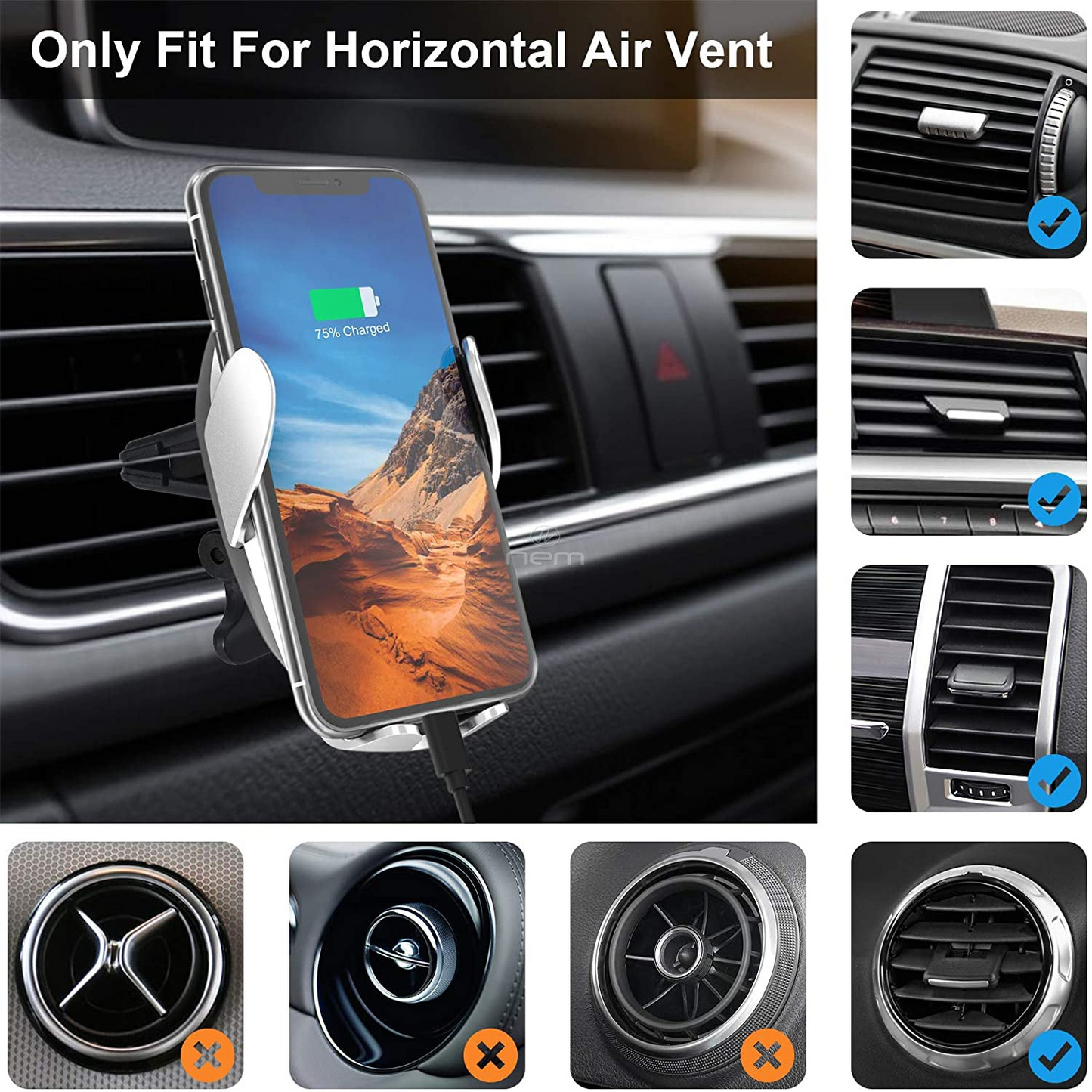 Universal Wireless Car Phone Charger Mount Holder Automatic Clamping