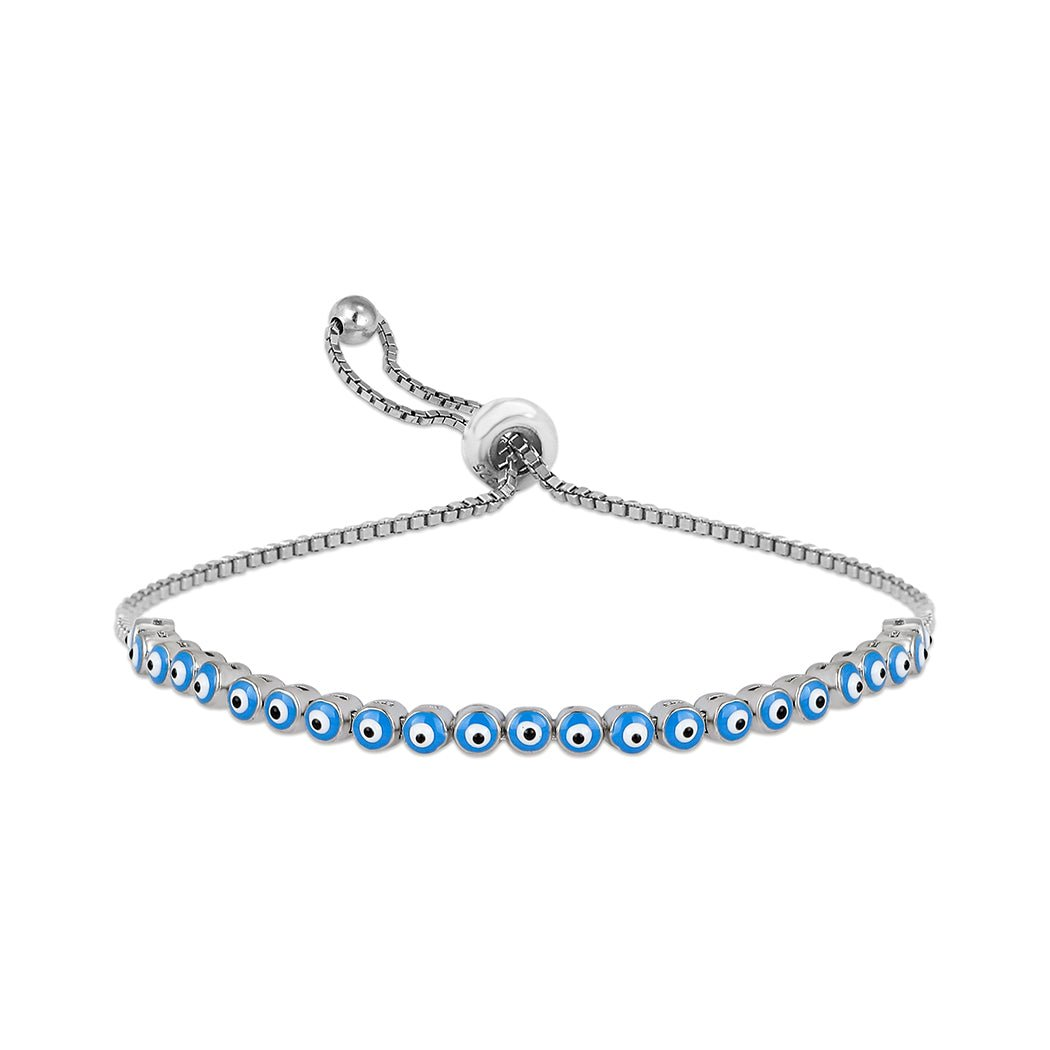 Sterling Silver Adjustable Turkish Evil Eye Bracelet - Good Luck & Protection - Greek Evil Eye Charm