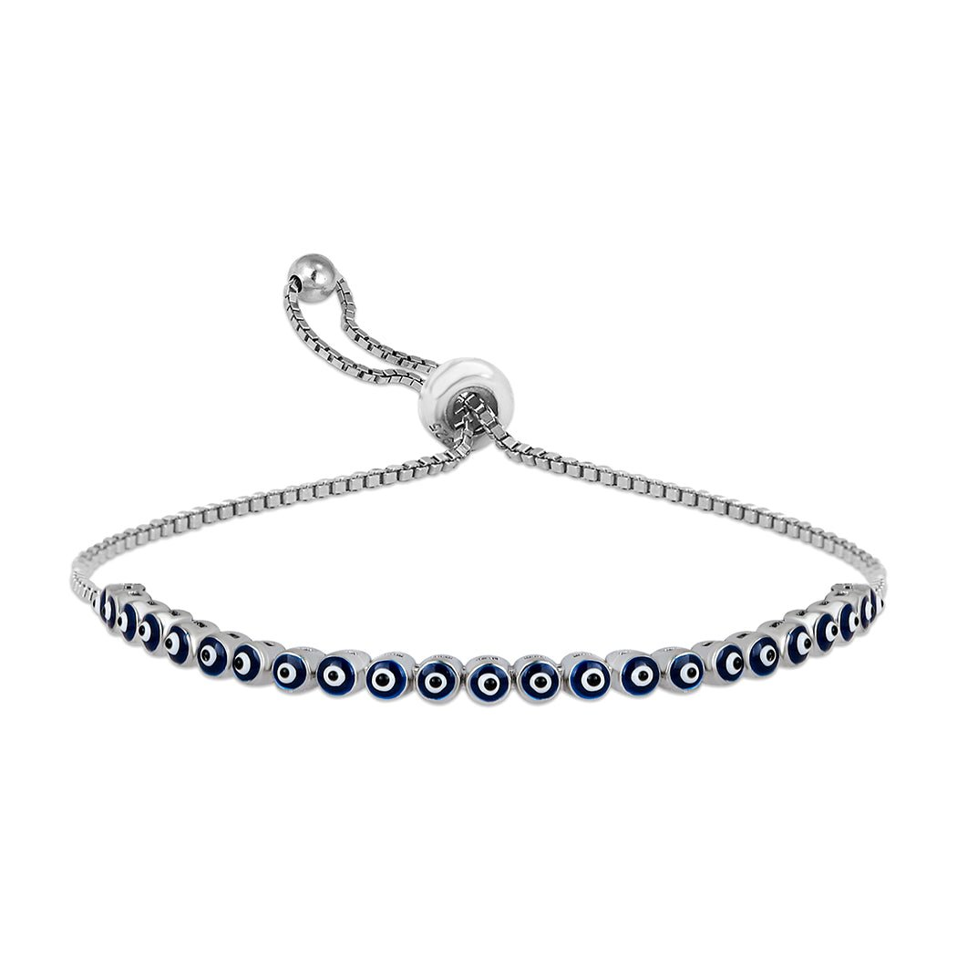 Sterling Silver Adjustable Turkish Evil Eye Bracelet - Good Luck & Protection - Greek Evil Eye Charm