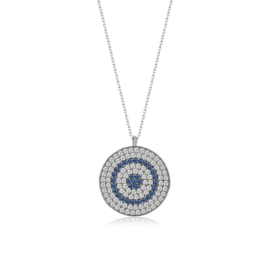 Sterling Silver Turkish Evil Eye Charm Necklace (Round Shape Pendant Necklace) - Evil Eye Protection Necklace - Evil Eye Charm Necklace