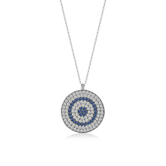 Sterling Silver Turkish Evil Eye Charm Necklace (Round Shape Pendant Necklace) - Evil Eye Protection Necklace - Evil Eye Charm Necklace