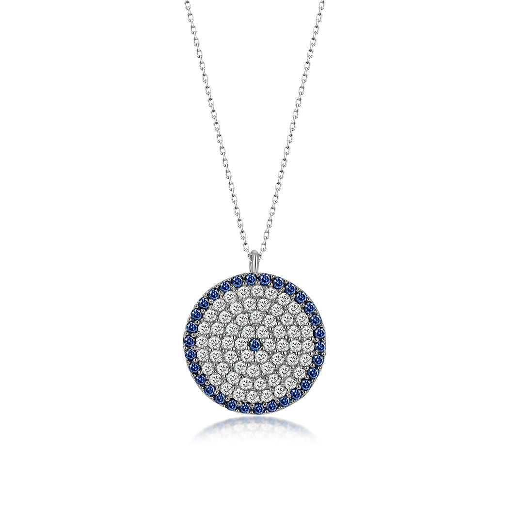 Sterling Silver Turkish Evil Eye Charm Necklace (Round Shape Pendant Necklace) - Evil Eye Protection Necklace - Evil Eye Charm Necklace